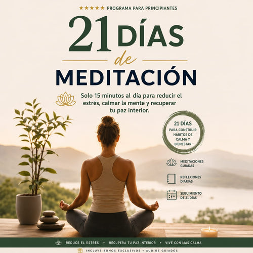 EBOOK 21 DIAS DE MEDITACIÓN CON AUDIOS GUIADOS PARA REDUCIR EL ESTRÉS.